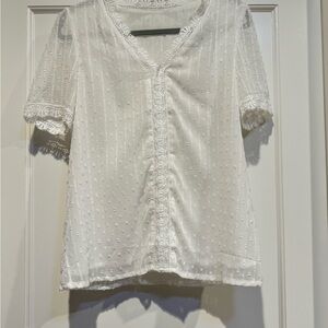 White Lace Trimmed Women's Blouse